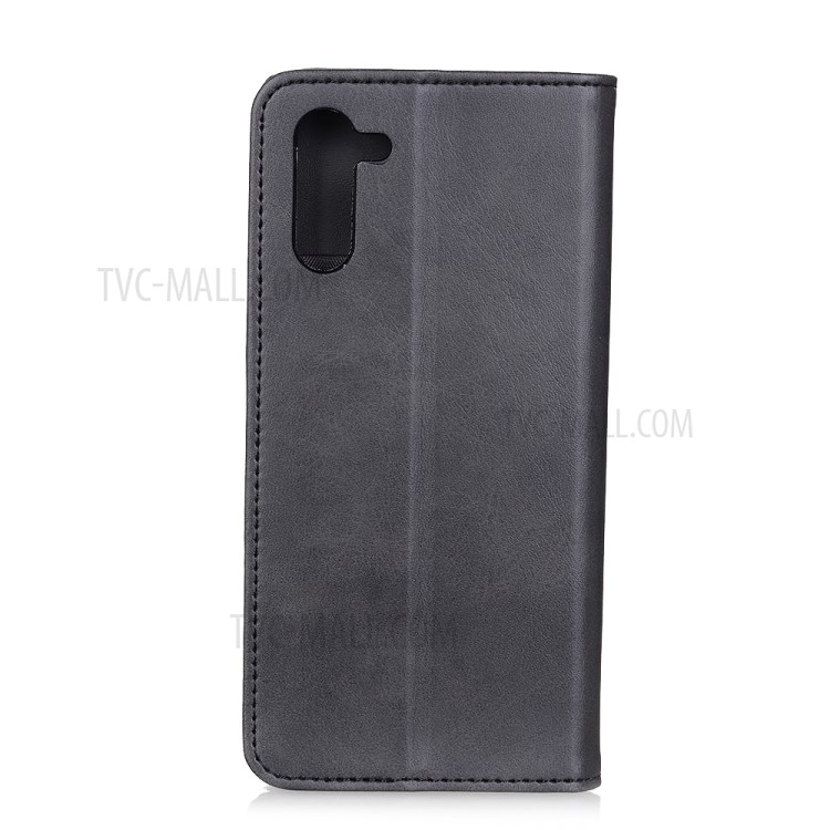 Auto-absorbed Split Leather Unique Cover for Motorola Edge - Black-3