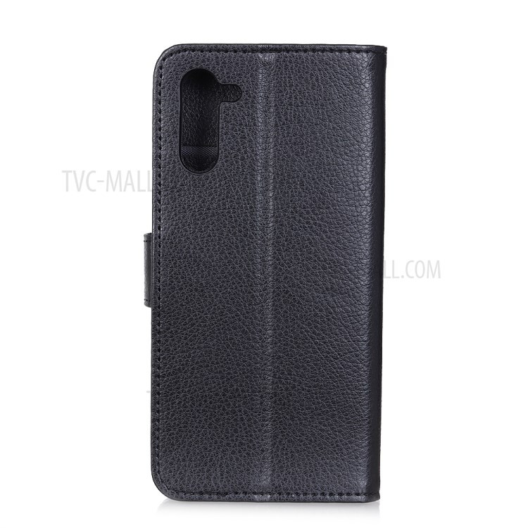 Litchi Skin Wallet Leather Stand Case for Motorola Edge - Black-3