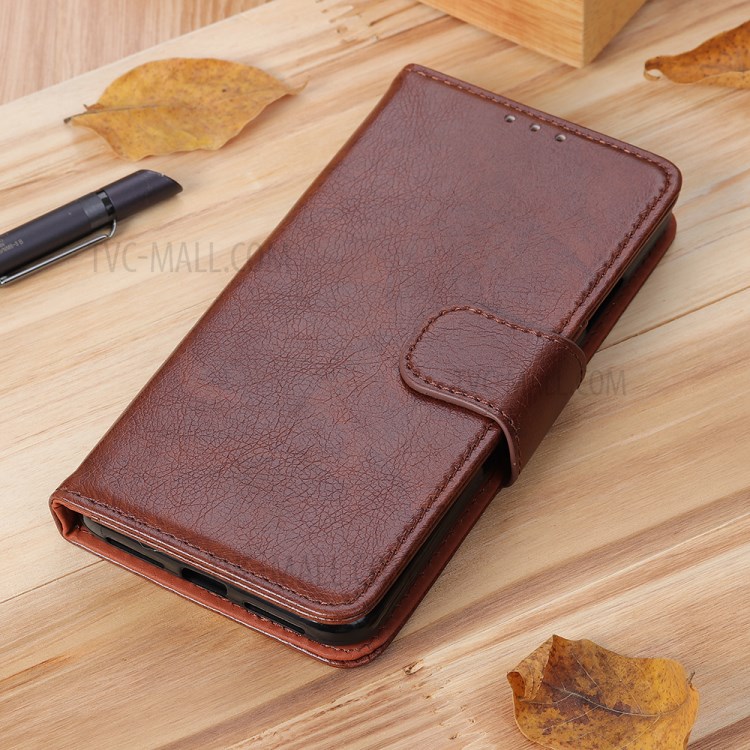 Nappa Texture Split Leather Wallet Phone Cover for Motorola Moto One Fusion - Coffee-10