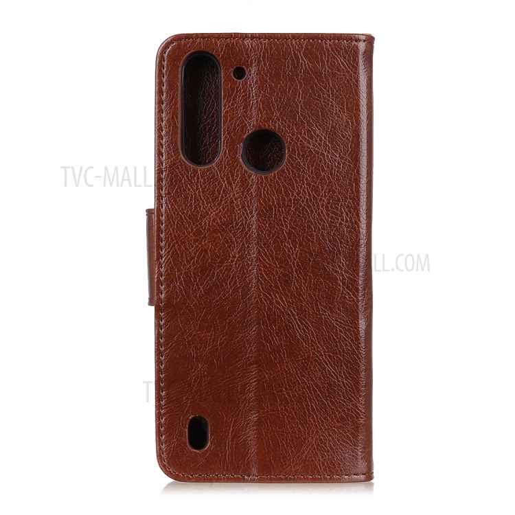 Nappa Texture Split Leather Wallet Phone Cover for Motorola Moto One Fusion - Coffee-11