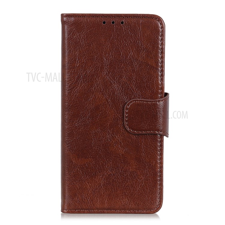 Nappa Texture Split Leather Wallet Phone Cover for Motorola Moto One Fusion - Coffee-4