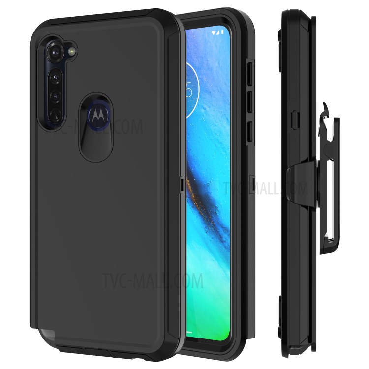 Detachable Shockproof Anti-fall Dust-proof PC + TPU Protective Case with Belt Clip for Motorola Moto G Stylus - All Black-1