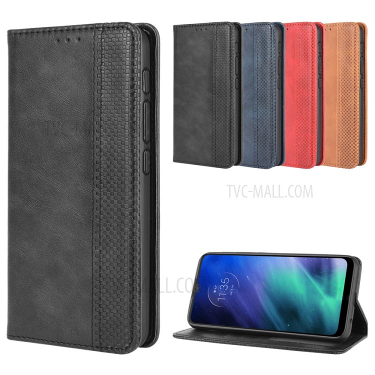 Vintage Style Wallet Leather Stand Case for Motorola Moto One Fusion - Black-11