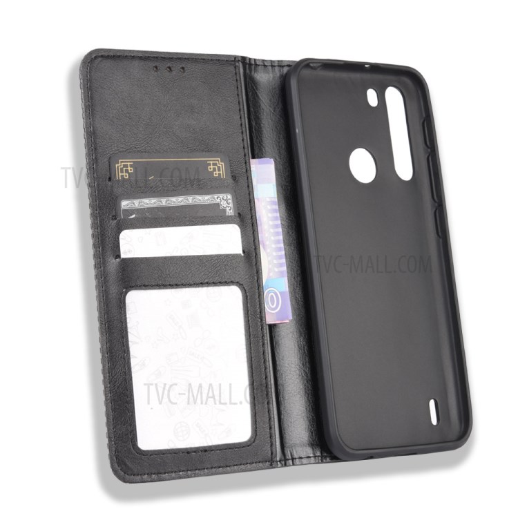 Vintage Style Wallet Leather Stand Case for Motorola Moto One Fusion - Black-4
