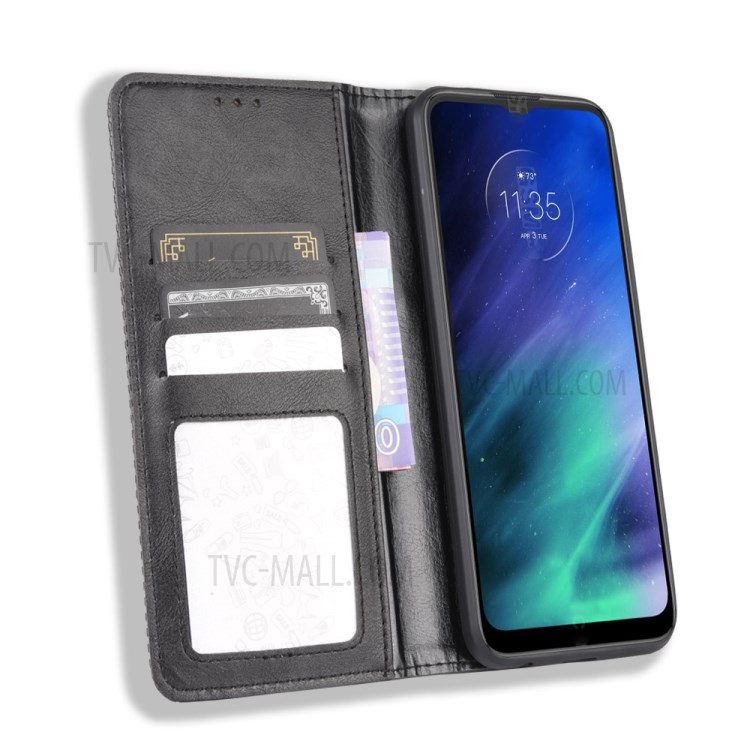 Vintage Style Wallet Leather Stand Case for Motorola Moto One Fusion - Black-5