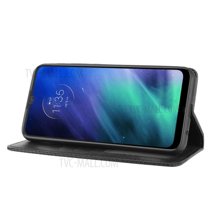 Vintage Style Wallet Leather Stand Case for Motorola Moto One Fusion - Black-6