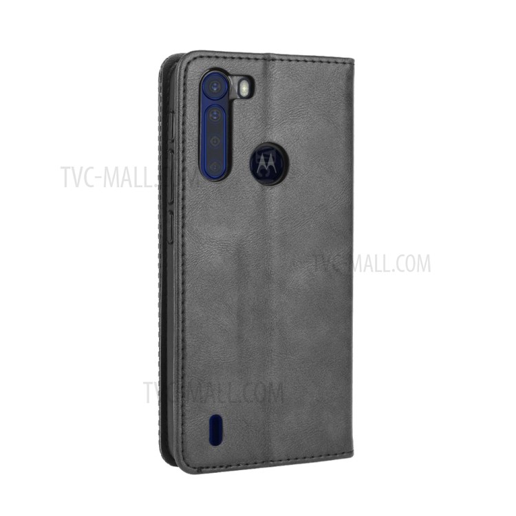 Vintage Style Wallet Leather Stand Case for Motorola Moto One Fusion - Black-7