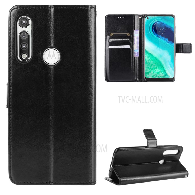 Crazy Horse Leather Wallet Case Cover for Motorola Moto G Fast - Black-1