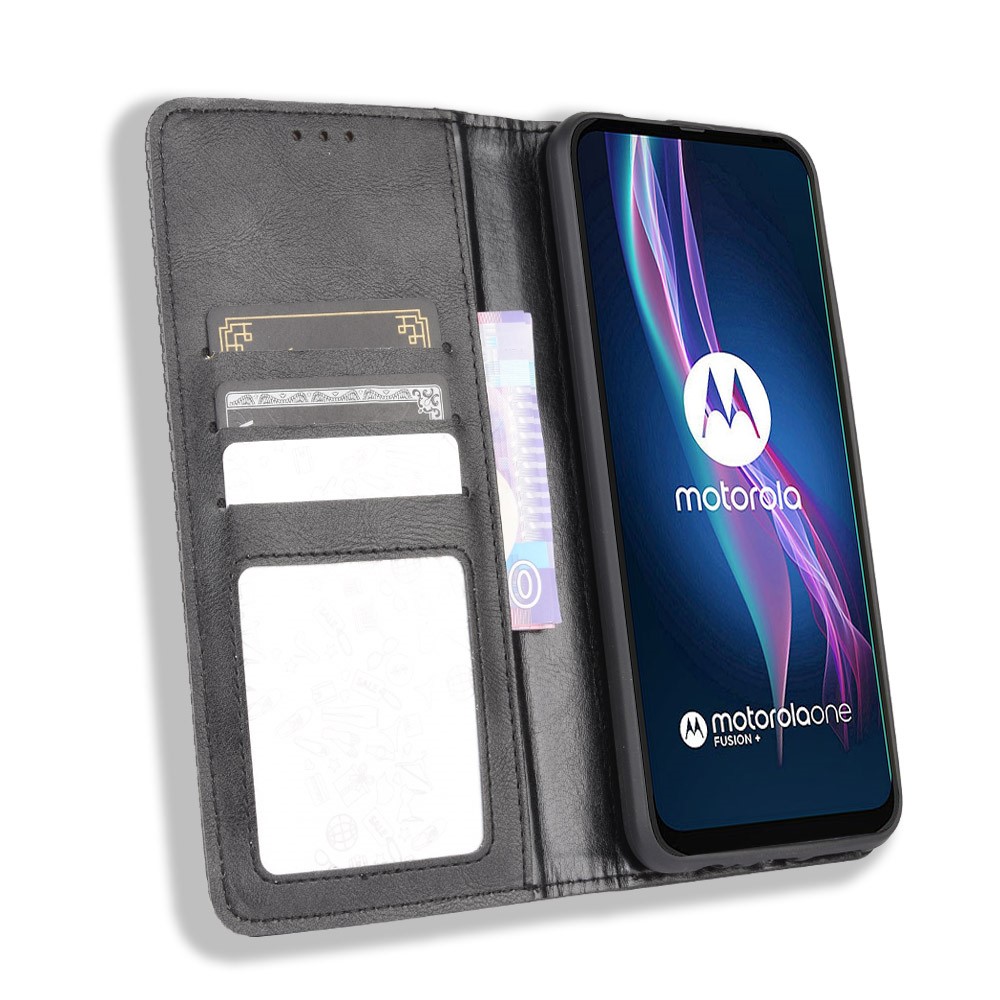 Auto-absorbed Retro Leather Wallet Protective Case for Motorola Moto One Fusion Plus - Black-5