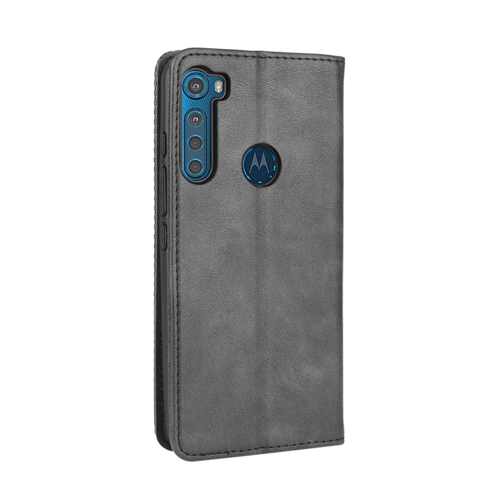 Auto-absorbed Retro Leather Wallet Protective Case for Motorola Moto One Fusion Plus - Black-7