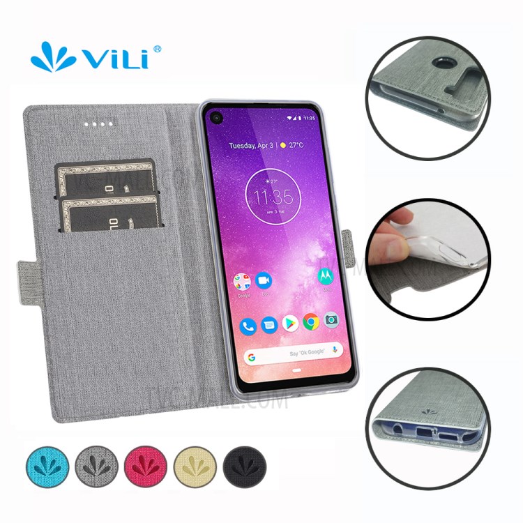 VILI DMK Leather Double Cards Side Buckle Style Phone Cover for Motorola Moto G Stylus/Moto G Pro - Grey-3