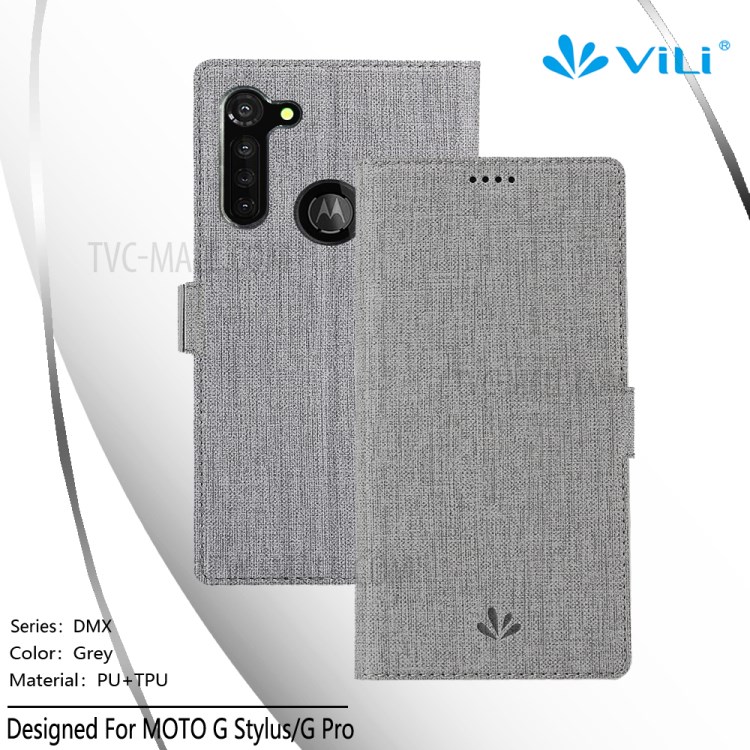 VILI DMK Leather Double Cards Side Buckle Style Phone Cover for Motorola Moto G Stylus/Moto G Pro - Grey-8