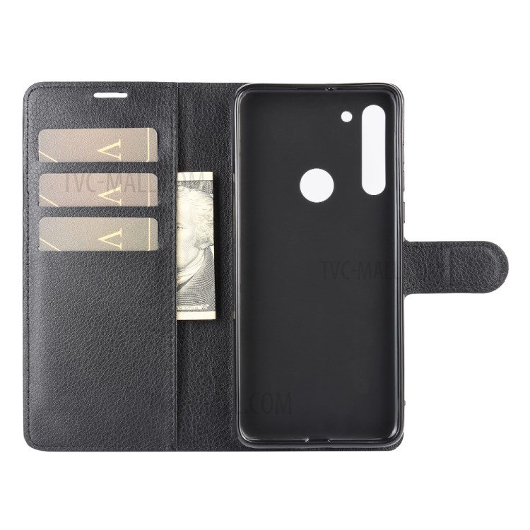 Litchi Surface Leather Cover with Wallet Shell for Motorola Moto G8 - Black-3