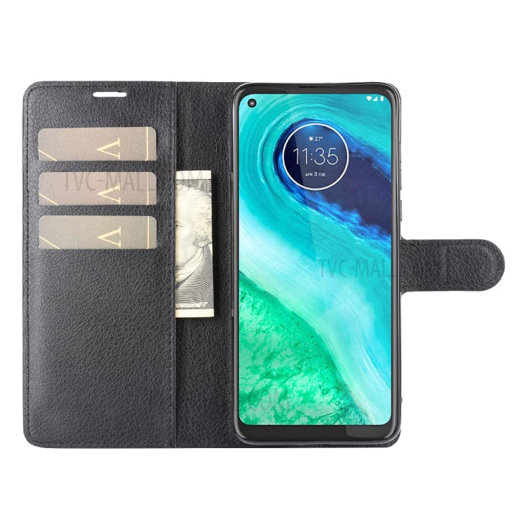 Litchi Surface Leather Cover with Wallet Shell for Motorola Moto G8 - Black-4