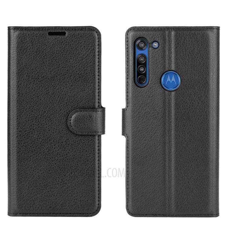 Litchi Surface Leather Cover with Wallet Shell for Motorola Moto G8 - Black-6