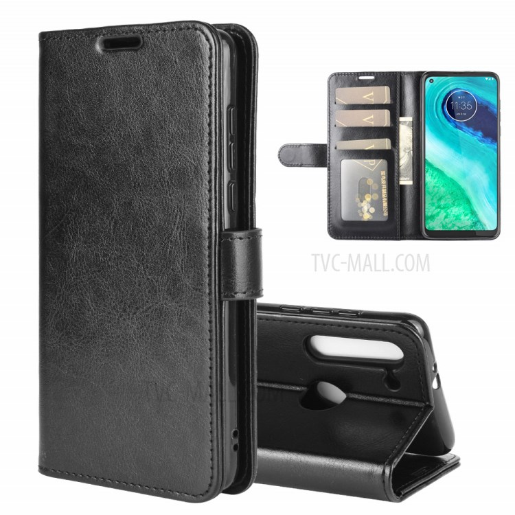 Crazy Horse Leather Wallet Stand ProtectiveCover for Motorola Moto G8 - Black-2