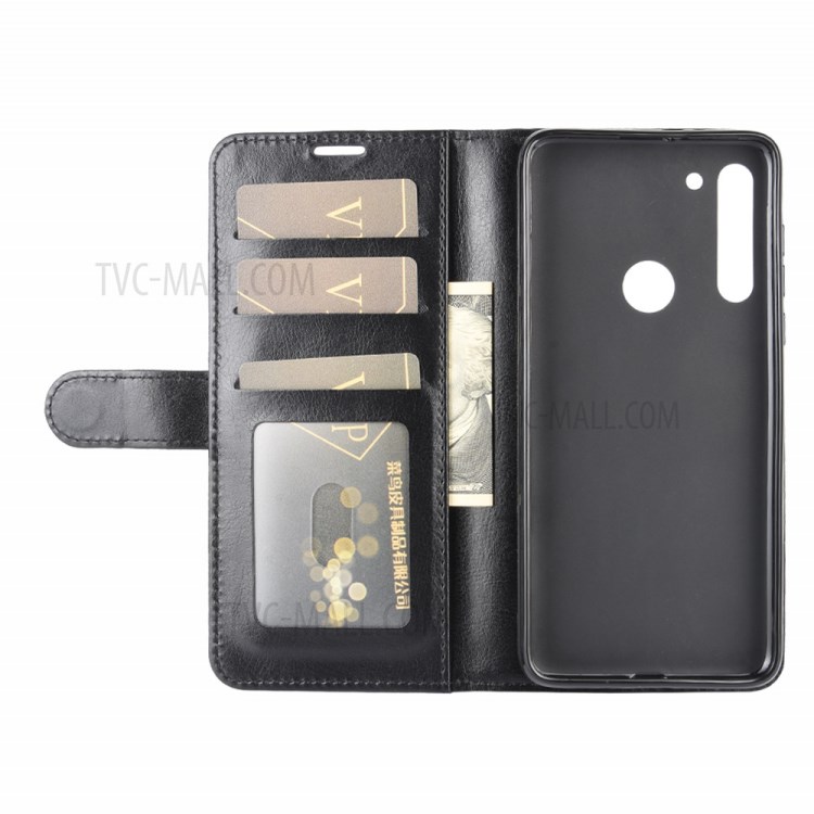 Crazy Horse Leather Wallet Stand ProtectiveCover for Motorola Moto G8 - Black-5