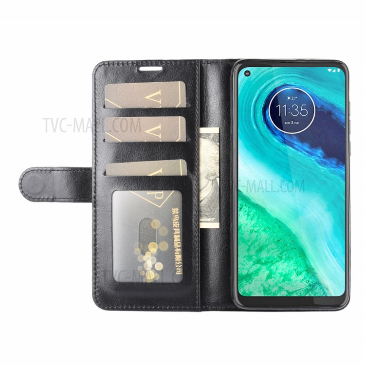 Crazy Horse Leather Wallet Stand ProtectiveCover for Motorola Moto G8 - Black-6