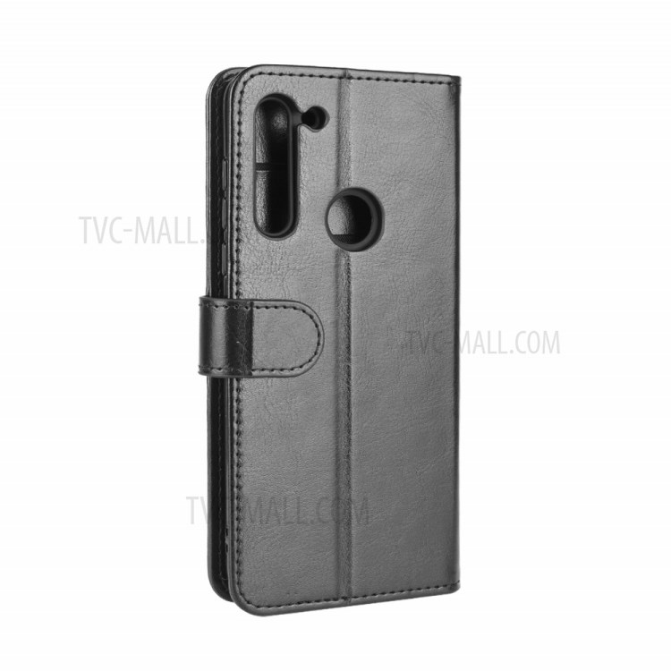 Crazy Horse Leather Wallet Stand ProtectiveCover for Motorola Moto G8 - Black-8