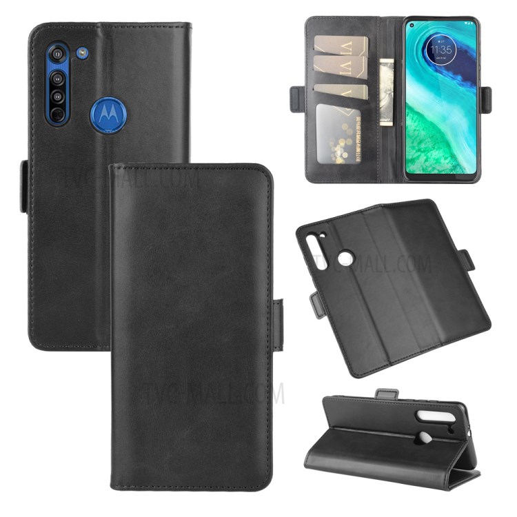 Magnet Closure Leather Wallet Stand Phone Case Cover for Motorola Moto G8 - Black-1