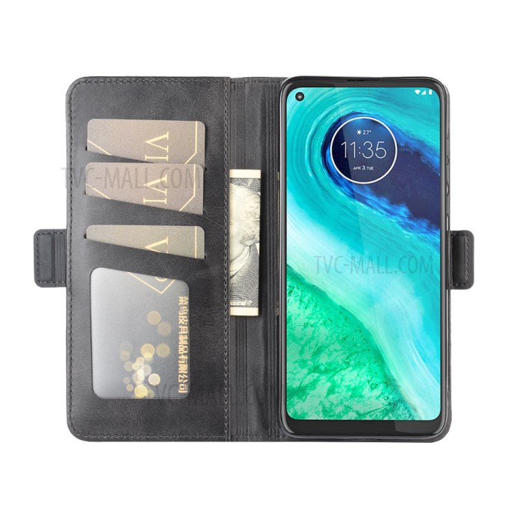 Magnet Closure Leather Wallet Stand Phone Case Cover for Motorola Moto G8 - Black-5