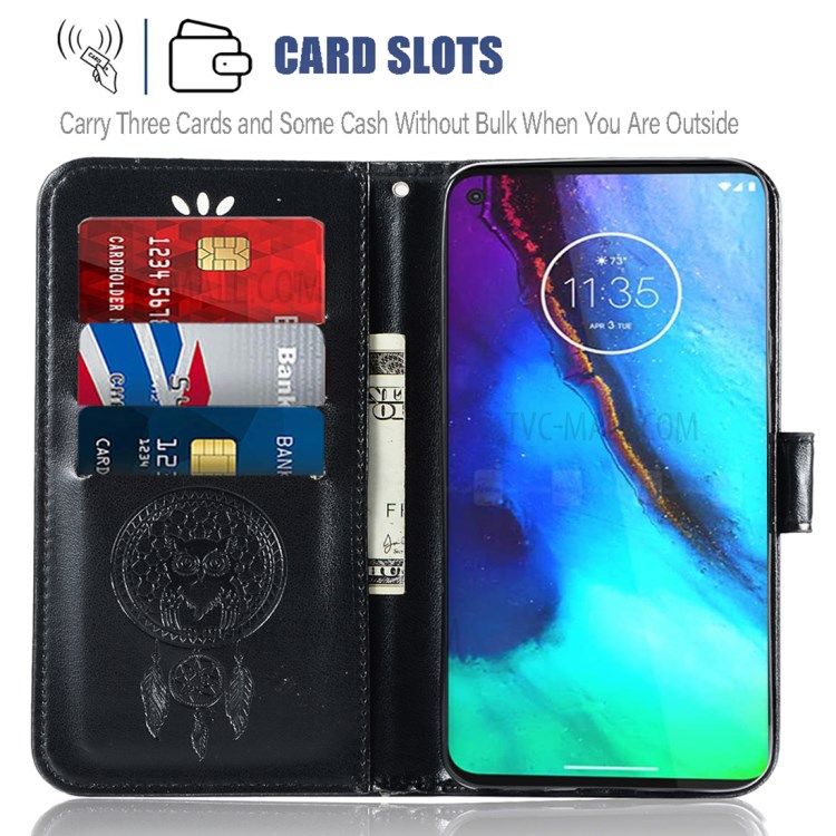 Imprinted Dream Catcher Owl Leather Wallet Case for Motorola Moto G Stylus/G8 Stylus - Black-6