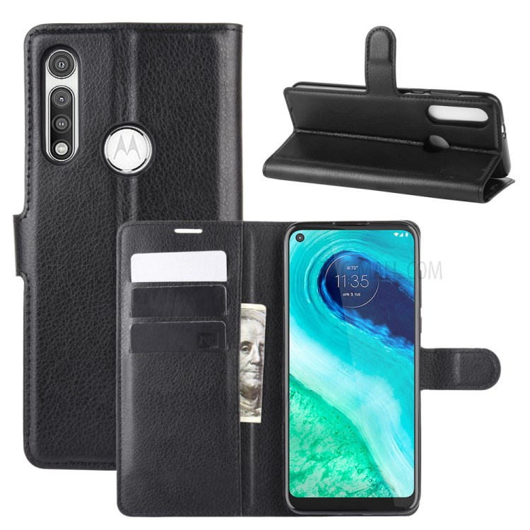 Litschi Haut Magnetischen Lederstandplatzfall Für Motorola Moto G Schnell - Schwarz-1