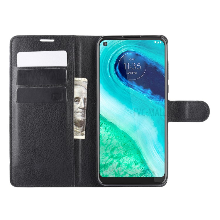 Litschi Haut Magnetischen Lederstandplatzfall Für Motorola Moto G Schnell - Schwarz-4