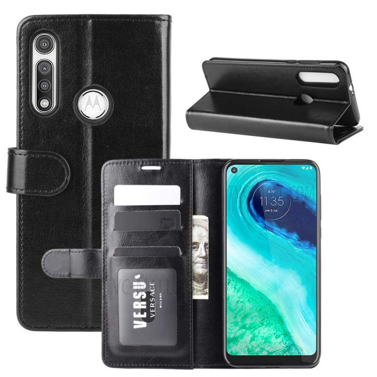 Crazy Horse Leder Geldbörse Stand Protectivecover Für Motorola Moto G Schnell - Schwarz-1