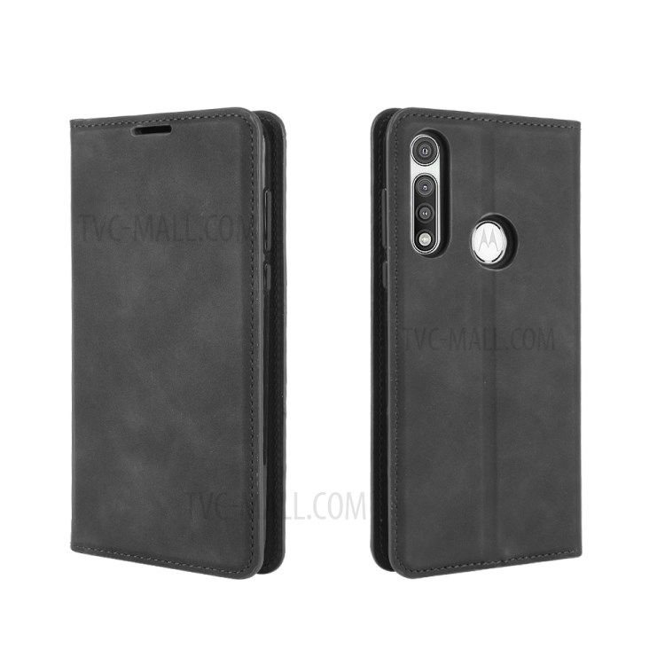 Silky Touch Leather with Wallet Stand Case for Motorola Moto G Fast - Black-5