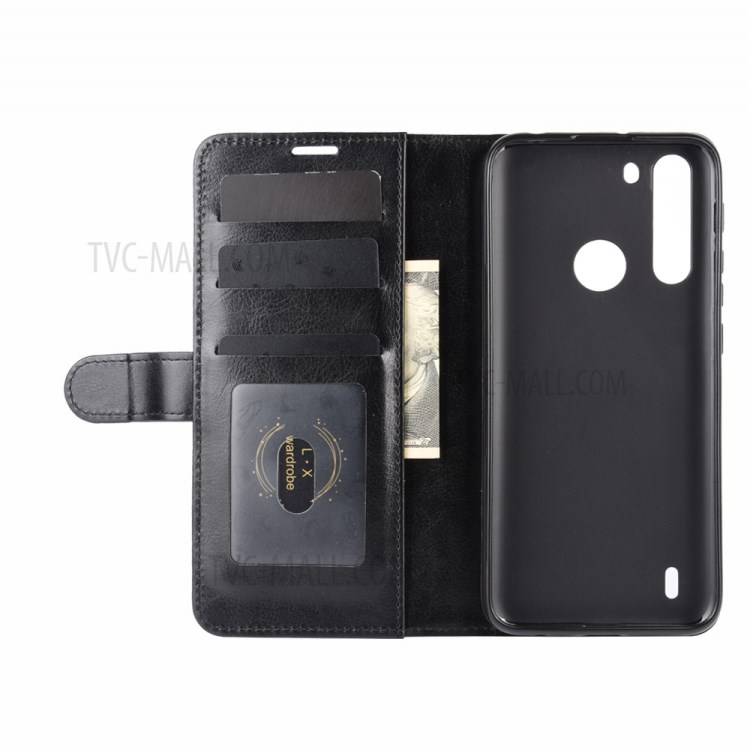 Crazy Horse Wallet Leather Cover Phone Case with Stand for Motorola Moto One Fusion - Black-5