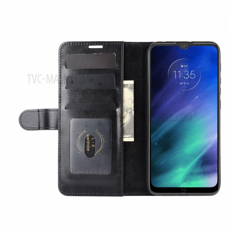 Crazy Horse Wallet Leather Cover Phone Case with Stand for Motorola Moto One Fusion - Black-6