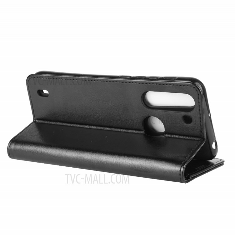 Crazy Horse Wallet Leather Cover Phone Case with Stand for Motorola Moto One Fusion - Black-7