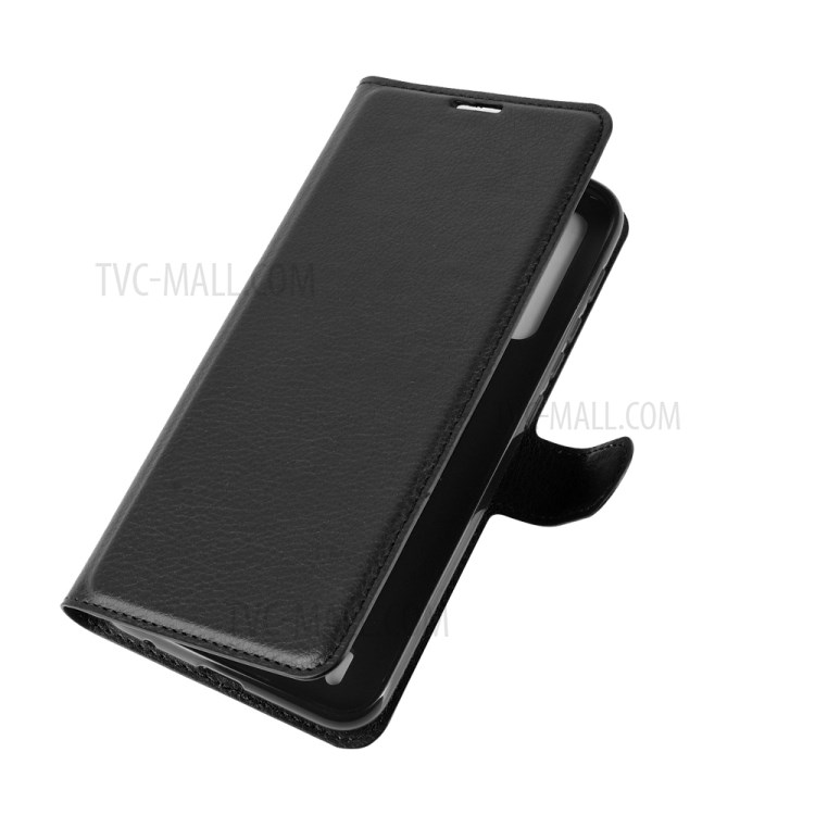 Litchi Skin Magnetic Leather Stand Case for Motorola Moto One Fusion - Black-2