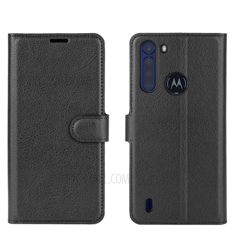 Litchi Skin Magnetic Leather Stand Case for Motorola Moto One Fusion - Black-6