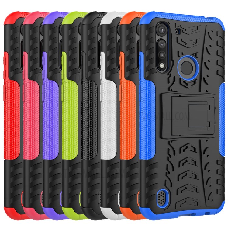 Raffreddare Pneumatico PC + TPU Shell Ibrida Con Cavalletto Per Motorola Lite Potenza Moto G8 - Nero-10