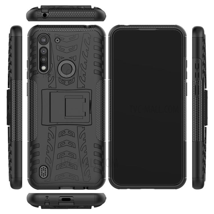 Cool Pneu pc + Tpu Híbrido Shell Com Kickstand Para Motorola Moto G8 Power Lite - Preto-2