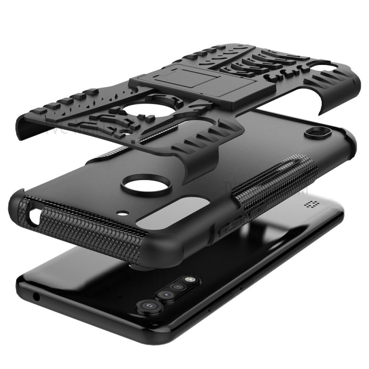 Cool Pneu pc + Tpu Híbrido Shell Com Kickstand Para Motorola Moto G8 Power Lite - Preto-7