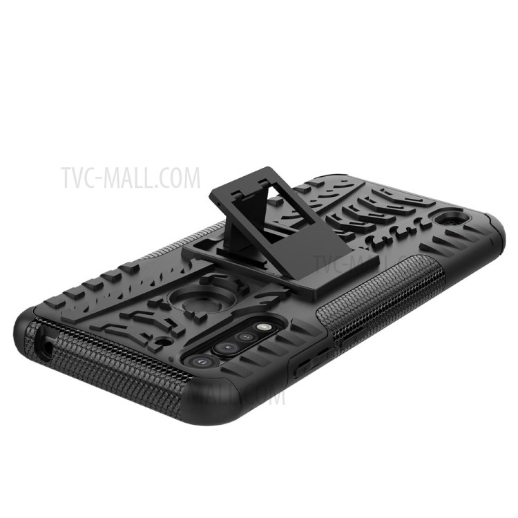 Cool Pneu pc + Tpu Híbrido Shell Com Kickstand Para Motorola Moto G8 Power Lite - Preto-8