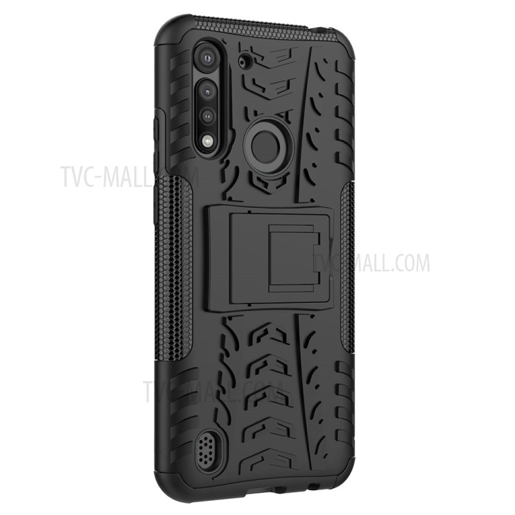 Raffreddare Pneumatico PC + TPU Shell Ibrida Con Cavalletto Per Motorola Lite Potenza Moto G8 - Nero-9