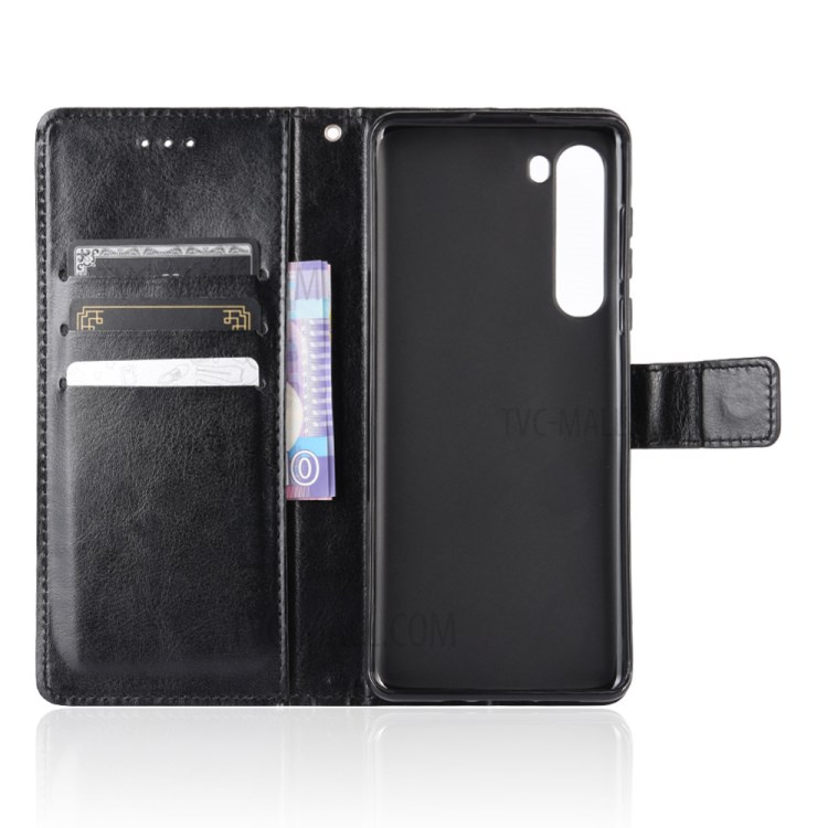 Crazy Horse PU Leather Wallet Stand Case for Motorola Edge - Black-4