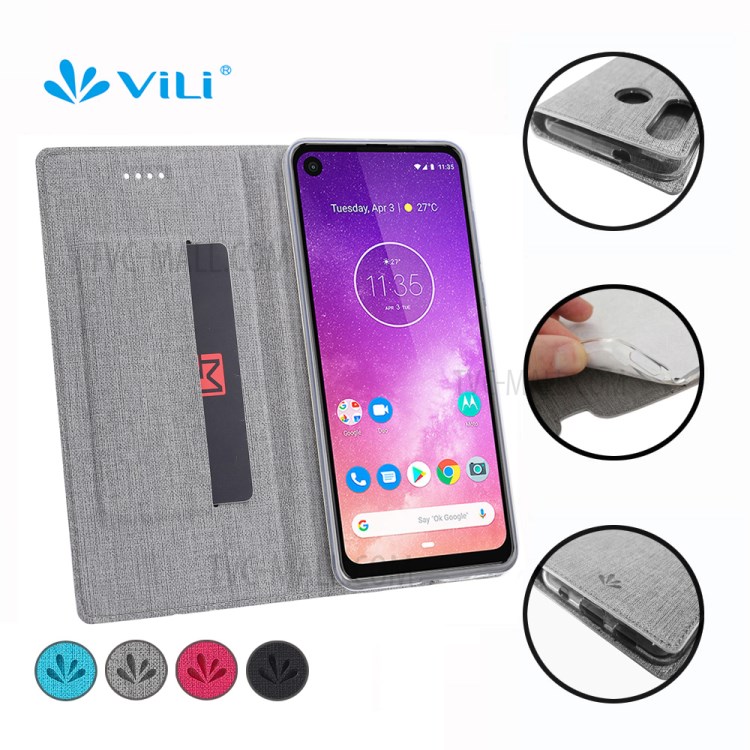 VILI DMX Cross Texture Card Holder Protective Leather Case for Motorola Moto G Fast - Grey-3