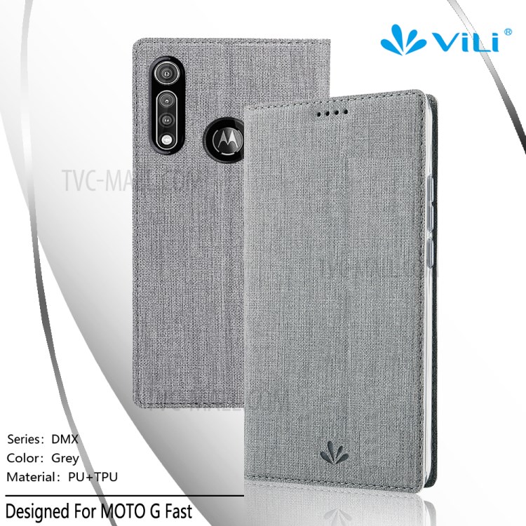 VILI DMX Cross Texture Card Holder Protective Leather Case for Motorola Moto G Fast - Grey-9