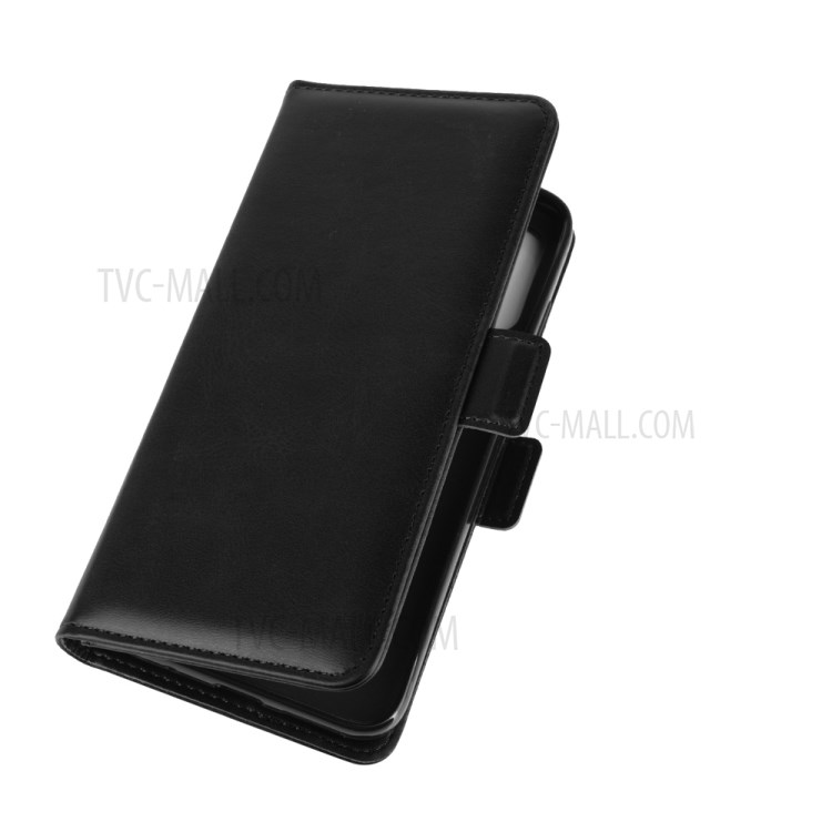 Double Clasp Flip Leather Shell Wallet Stand Phone Case for Motorola Moto E (2020) - Black-7