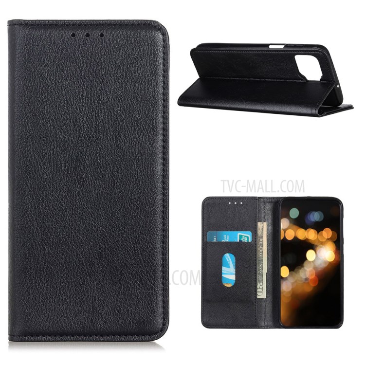 Auto-absorbed Litchi Skin Split Leather Case with Stand for Motorola Moto G 5G Plus - Black-1