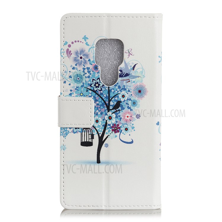 Pattern Printing Protector PU Leather Wallet Stand Phone Shell for Motorola Moto G9 Play - Blue Tree-3