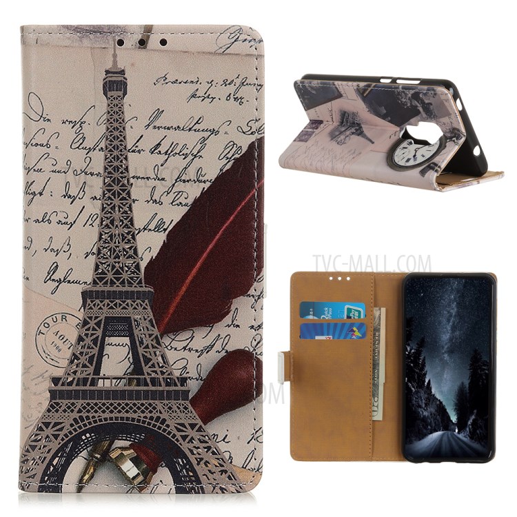 Pattern Printing Protector PU Leather Wallet Stand Phone Shell for Motorola Moto G9 Play - Tower and Letters-1