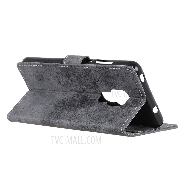 Retro Style Leather Wallet Protective Stand Phone Cover for Motorola Moto G9 Play - Grey-2