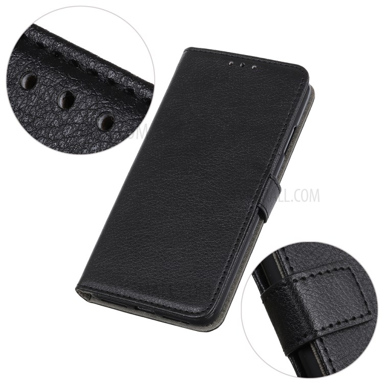 Litchi Texture Phone Shell Leather Case with Stand for Motorola Moto G9 Play - Black-6