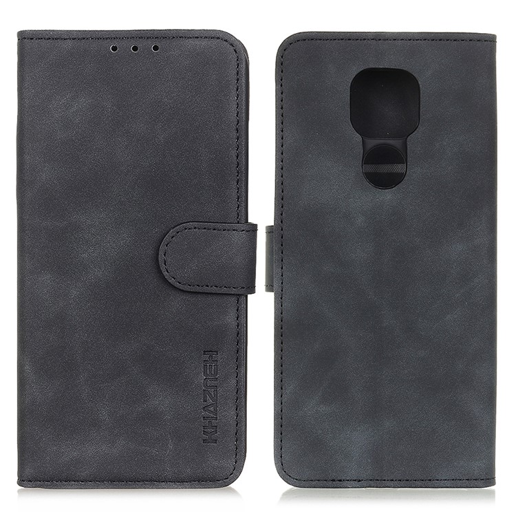 KHAZNEH Retro Style Leather Wallet Special Case for Motorola Moto G9 Play - Black-1